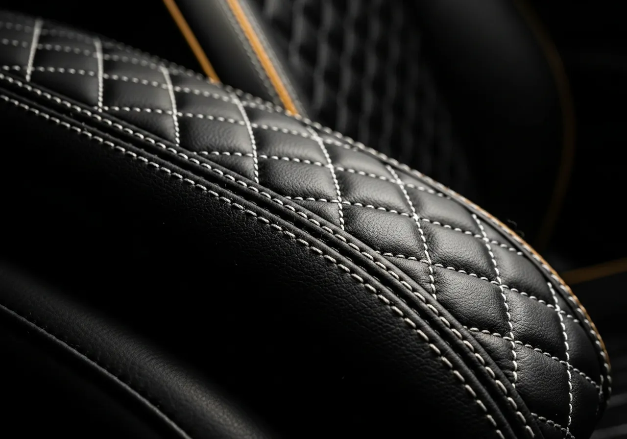 Detailed stitching of a luxury car interior after professional detailing in Calgary
